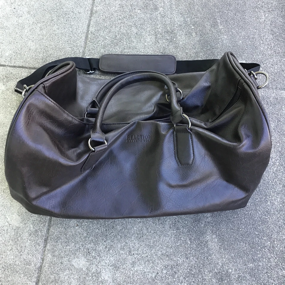 Kenneth Cole Reaction 20" Medium Duffel Leather Carry On Shoulder Strap Brown - Image 1 of 4