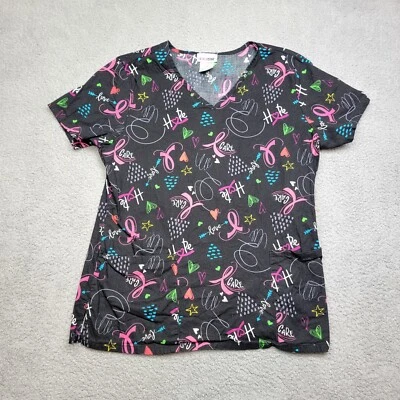 Scrubstar Scrub Top Womans Large Black Hope Nursing Healthcare - Image 1 of 4