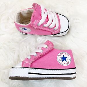 Converse Baby Crib Shoes Solid Pink Hook And Loop Pull On Size 1