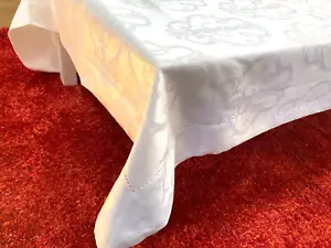 Banquet Length 72" x 180" Tablecloth Hemstitch Border Damask No Iron in White - Picture 1 of 8