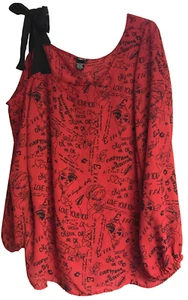 Torrid 1 Off the Shoulder Graphic Blouse Womens Plus Size XL Red Black Tunic - Picture 1 of 7