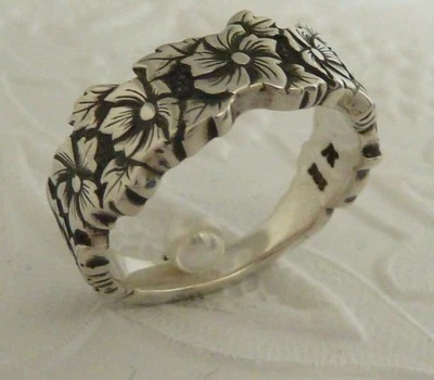 Victorian Style Sterling Ring, Floral Motif Size 7, 8, 9, & 10, Konder #552 - Image 1 of 4