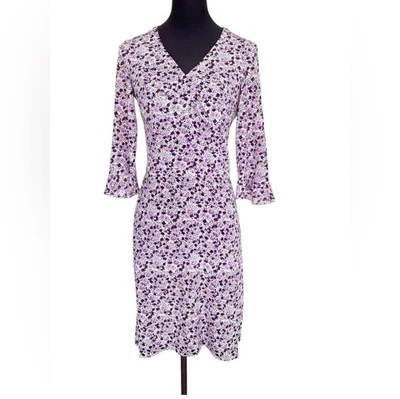 Vestido floral de cóctel elástico de seda púrpura Mayle vintage para mujer talla 2/4 Foto 1 de 4