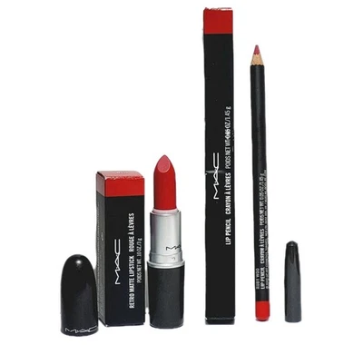MAC Retro Matte RUBY WOO Lipstick + Lip Liner Pencil Full Size New In Box Set - Image 1 of 3