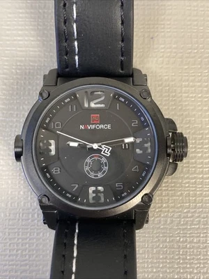 NAVIFORCE NF 9099M Brand Black Quartz Men Military Style Watch 48mm NWOB New - Image 1 of 4