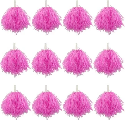 12 Pack Pink Plastic Cheerleading Pom Poms, Sports Dance Cheer Pom...  - Image 1 of 4