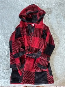 Wonder Nation Boys Plush Hooded Robe, Red and Black Buffalo Plaid Size XS - Picture 1 of 9