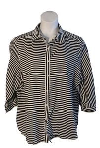 Foxcroft 20W 20 Black White Stripe Wrinkle Free Shaped Fit Shirt Top Blouse - Picture 1 of 3