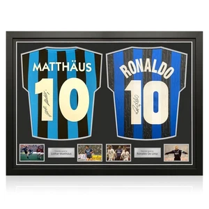 Lothar Matthäus & Ronaldo de Lima Signed Inter Milan Football Shirts. Dual Frame - Picture 1 of 5