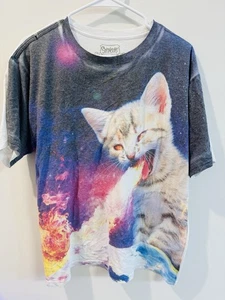 Camiseta negra Spencers Space Kitty Fire Breathing Cat talla grande L - Imagen 1 de 3