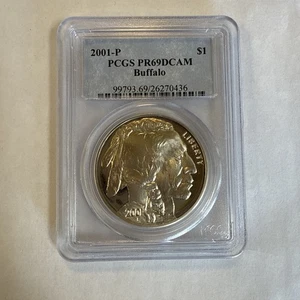 2001 P PROOF SILVER BUFFALO COMMEMORATIVE DOLLAR PCGS PR69 DCAM BLUE LABEL - Picture 1 of 5