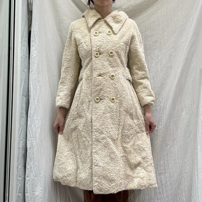 Vintage 60s White Faux Fur Hooded Long Trench Coat Size Small By Debbi Robert - Image 1 of 4