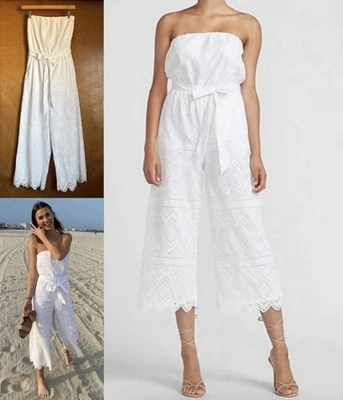 Mono Express Blanco Sin Tirantes Diseño de Ojales Pierna Corta Ancha Playa Novia $148 Foto 1 de 4