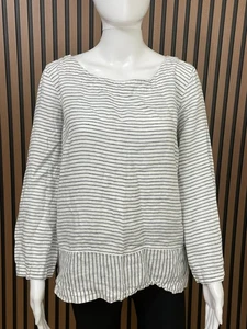 Tahari Damen Oberteil Bluse Rundhals Pullover Langarm XL weiß Nadelstreifen - Bild 1 von 8