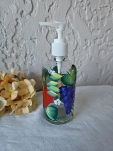 Hand Painted Glass Grapes Fruit Leaves Soap Dispenser 7" - Picture 1 of 5