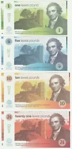 United Kingdom Lewes 1 5 10 21 Pound 2009 UNC Local Currency Banknote Set 4 pcs - Picture 1 of 2