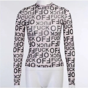 Mujer Carta Top Mesh Camisa Manga Larga Camiseta Sexy Ver A través de Slim Streetwear - Imagen 1 de 4