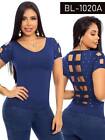 PITBULL, Colombian Sexy Fashion Blue Color Women Top #BL-1019