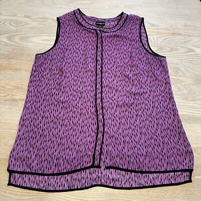 Blusa Liz Claiborne Carrera Púrpura Geométrica Sin Mangas Mujer XLT TALL Botón Foto 1 de 4