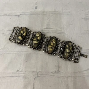 Huge Vintage Unsigned Selro Selini Confetti Lucite Bracelet 2" Wide Silver Tone - Picture 1 of 9