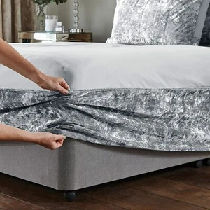 CUBIERTA ENVOLVENTE DE CAMA DE CENEFA DE TERCIOPELO TRITURADA ÚNICA DOBLE TAMAÑO SUPER KING - Imagen 1 de 22