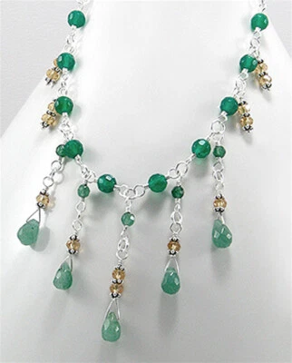 Collar Cleopatra XTL Aventurina Verde Plata de Ley Sólida 16"-18" 19.5g Foto 1 de 2