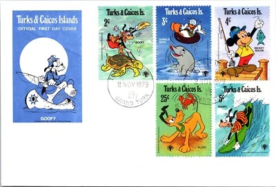 Turks & Caicos Islands FDC 1979 - Goofy, Walt Disney - Block of 5 - F65043 - Image 1 of 2