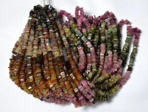 4mm Multi Color Tourmaline Gemstone Heishi Beads 16 Inch Strand - Picture 1 of 4