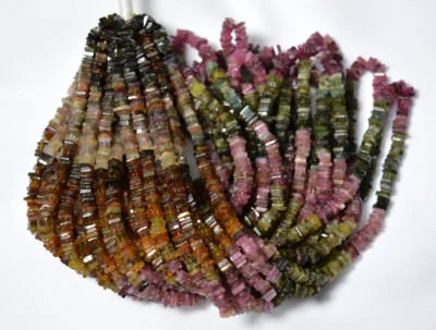 4mm Multi Color Tourmaline Gemstone Heishi Beads 16 Inch Strand - Image 1 of 4