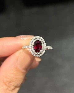 Oval Cut 2.68 Ct Lab Created Ruby & Diamond Wedding Ring Solid 14K White Gold 6 - Picture 1 of 7