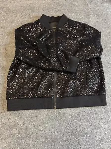 Banana Republic Womens Jacket XL Black Long Sleeve Sequin Cropped Bomber Jacket - Picture 1 of 10