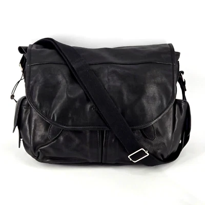 Bolso Mensajero Cole Haan Cuero Negro - Se Adapta a Portátil 16", Forro Azul, Ajustable Foto 1 de 4