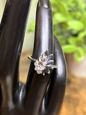 De colección RJ Graziano Para Avon Plata de Ley 925 Zafiro Negro Talla 7 Hoja Floral Foto 1 de 4