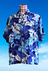 $1100 Brioni Button Up Hawaiian Shirt Blue Floral Abstract Short Sleeve Rayon
