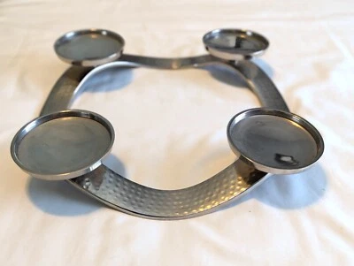 Modern Hammered Metal Pillar Candle Holder Centerpiece Ring 15.5 in Advent - Image 1 of 4