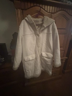 Cabela’s Chaqueta con Capucha Forrada de Piel Sintética Gamuza Cuero Mujer’s Grande Color Beige Foto 1 de 4