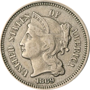 1869 Three (3) Cent Nickel - Picture 1 of 2