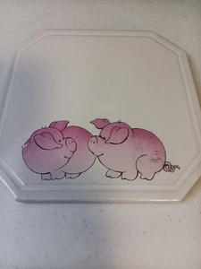 Schwein Untersetzer 8" x 8" Keramikfliese Vintage - Bild 1 von 5