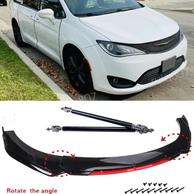 For Chrysler Pacifica Black+Red Front Bumper Lip Spoiler Splitter Kit&Strut Rods Foto 1 de 4
