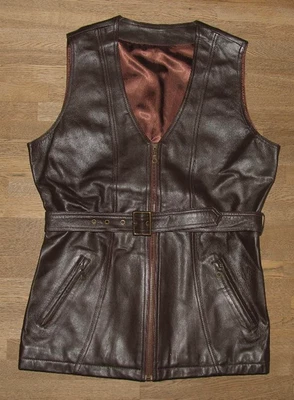 Gilet En Cuir Pour Femme En Cuir Nappa Brun Foncé Taille 40 - Photo 1/2