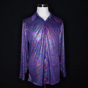 Camisa Discoteca Charades VINTAGE Para Hombres Mediana Años 70 Arco Iris Trippy Disfraz Talla Mediana - Imagen 1 de 5