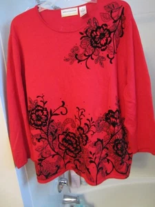 Pre-owned women's long sleeve sweater Alfred Dunner Size 2X red/black velvet - Picture 1 of 12