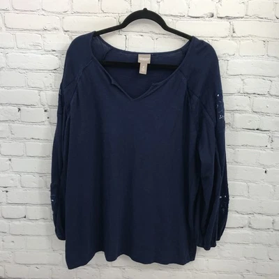 Blusa básica informal bordada floral azul manga larga 2XL 4 de Chicos Top para mujer Foto 1 de 4