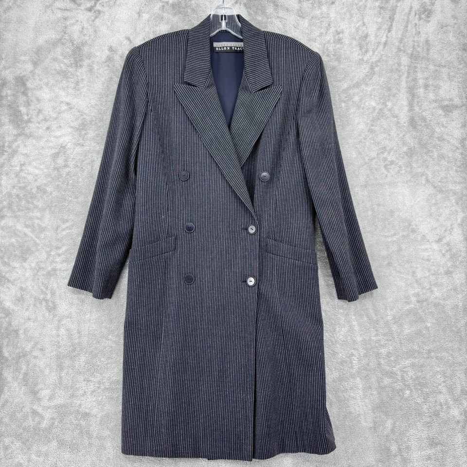 Jaqueta Ellen Tracy Feminina 10 Azul Marinho Listra de Giz Mistura de Lã Escritório Carreira Preppy Azul Marinho - Imagem 1 de 4