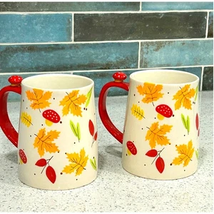 NEU Roter Pilz/Blätter Kaffeetassen/Tassen Lang Design-Garten-Country Core-16oz - Bild 1 von 8
