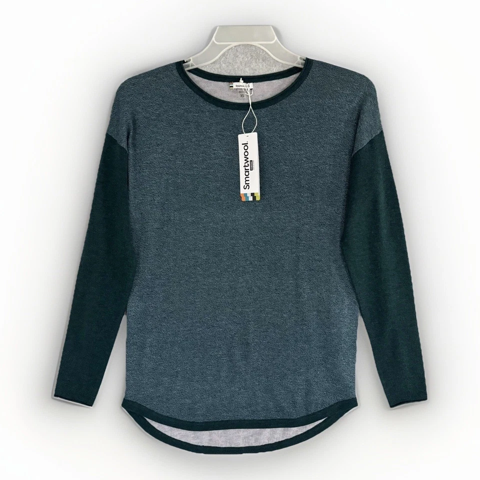 Smartwool Womens Shadow Pine Colorblock Crew Sweater Mist Blue Twilight Blue XS