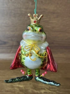 Anthropomorphic King Frog Red Glitter Robe Glass Ornament - Picture 1 of 8