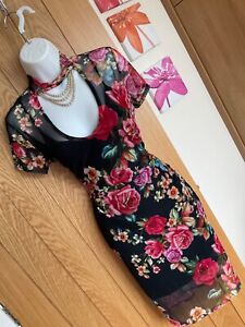 **STUNNING** JANE NORMAN SIZE 14 BLACK RED PINK WIGGLE DRESS **FAST POSTAGE**