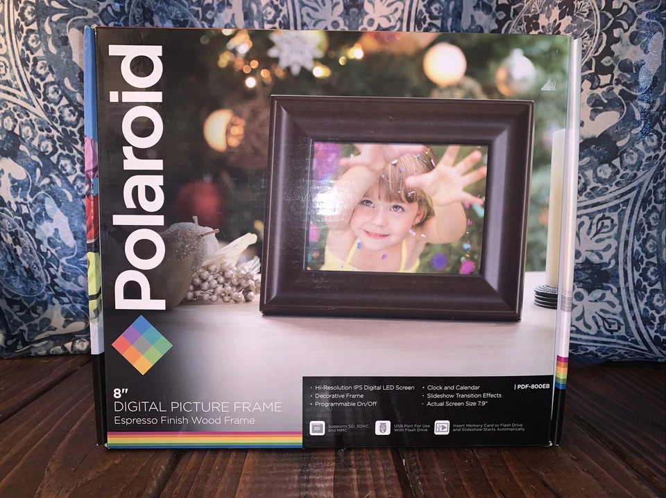 Polaroid 8" Digital Picture Frame Espresso Wood Finish PDF-800EB LED Screen - Image 1 of 1