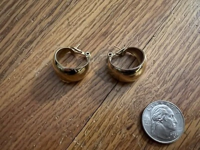 Vintage Ladies Gold Plated Short Wide Hoop Stud Earrings - Image 1 of 4